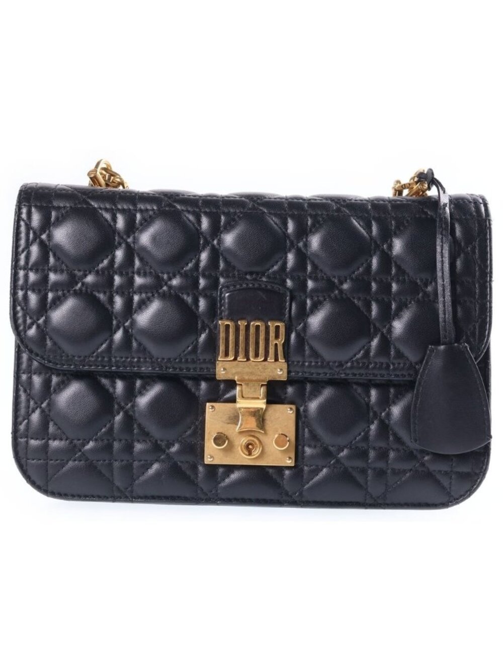 Dior Addict Cannage Chain Shoulder Bag Black Leather Gold